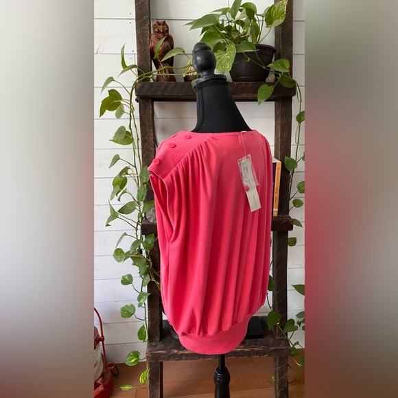 Michael Carrie: Pink Coral Sweater Shirt with Three Buttons on Shoulders - Picture 11 of 17